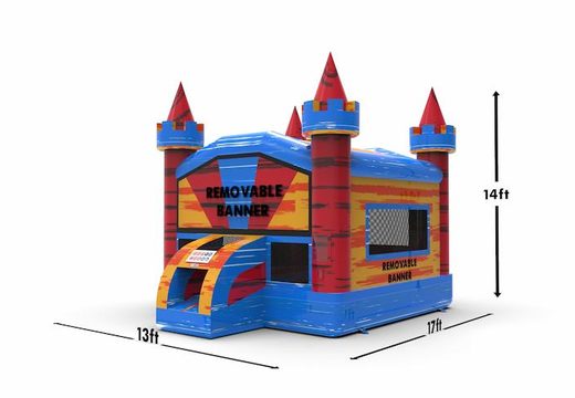 Inflatable unique 13ft jumper basic bounce house in marble theme in colors blue-orange-red for both young and old for sale. Order inflatable bouncers online at JB Inflatables America