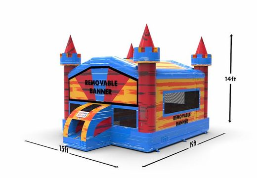 Inflatable unique manufactured 15ft jumper basic bounce house in marble theme in colors blue-red-orange for both young and old. Order inflatable bounce houses online at JB Inflatables America