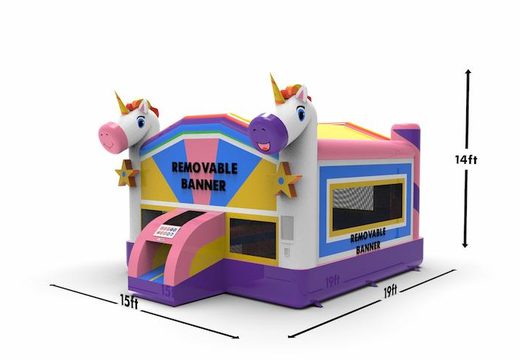 Buy Inflatable unique 15ft jumper basic bounce house in unicorn theme. Order inflatable manufactured bounce houses online at JB Inflatables America
