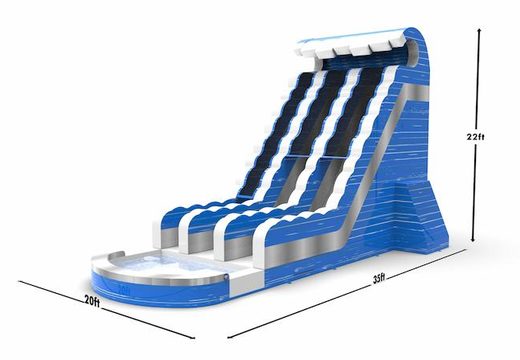 An inflatable waterslide D22 in blue-white-silver colors for both young and old for sale. Order inflatable waterslides online at JB Inflatables America