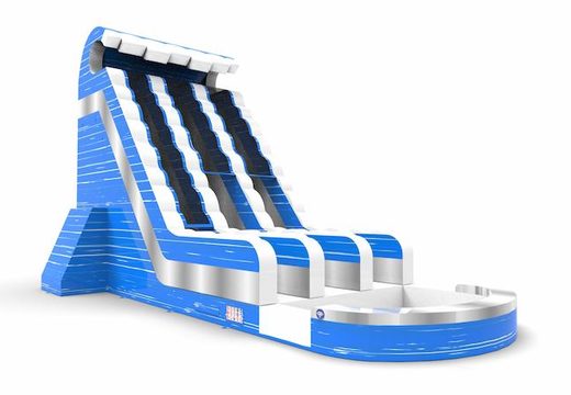 Buy an inflatable waterslide D22 in blue-white-silver colors for both young and old. Order inflatable commercial waterslides online at JB Inflatables America