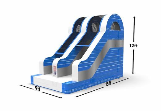 Order unique inflatable dryslide S12 in blue-white-silver colors for both young and old. Buy inflatable reclame dryslides online at JB Inflatables America