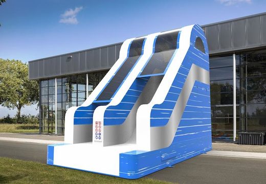 Buy an inflatable dryslide S15 in the colors blue-white-silver for both young and old. Order inflatable commercial dryslides online at JB Inflatables America