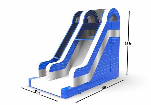 An inflatable dryslide S18 in blue-white-silver colors for both young and old for sale. Order inflatable dryslides online at JB Inflatables America