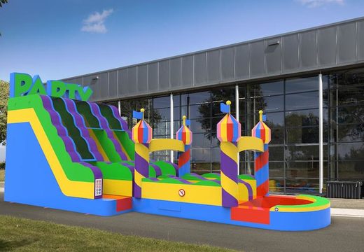 Buy an inflatable waterslide D18 in party theme for both young and old. Order inflatable commercial waterslides online at JB Inflatables America