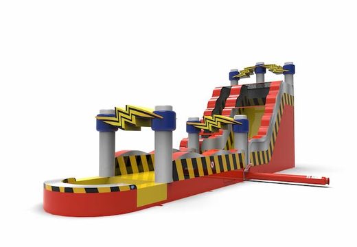 An inflatable waterslide S18 in theme high voltage for both young and old for sale. Order inflatable waterslides online at JB Inflatables America