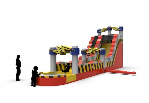 Order unique inflatable waterslide S18 in theme high voltage for both young and old. Buy inflatable reclame waterslides online at JB Inflatables America