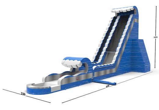 Buy an inflatable waterslide S30 in  blue-white-silver colors for both young and old. Order inflatable commercial waterslides online at JB Inflatables America