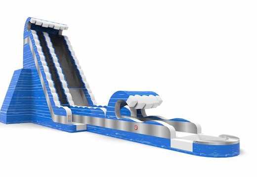 Get an inflatable waterslide S30 in  blue-white-silver colors for both young and old. Order inflatable waterslides online at JB Inflatables America