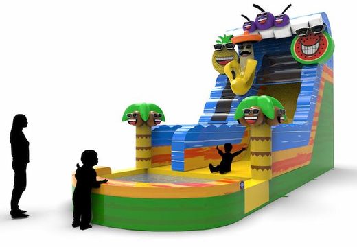 Buy an inflatable waterslide S18 in caribbean theme for both young and old. Order inflatable commercial waterslides online at JB Inflatables America