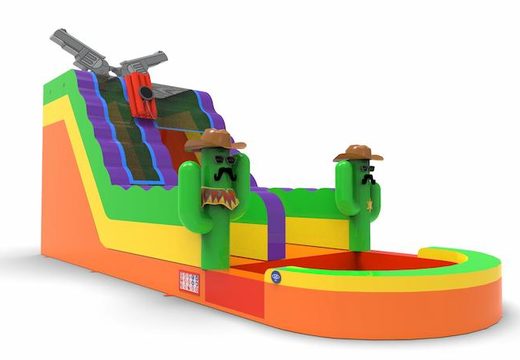Buy an inflatable waterslide S18 in Texas theme for both young and old. Order inflatable commercial waterslides online at JB Inflatables America