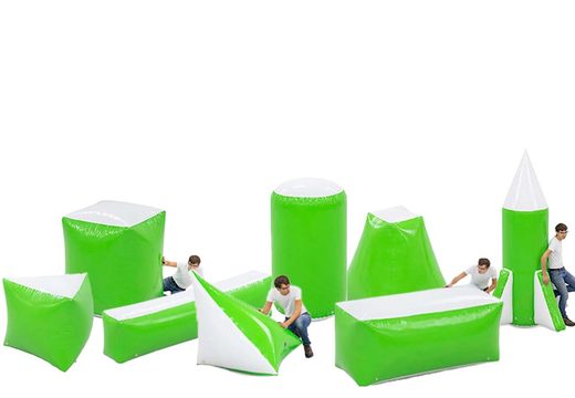 Buy an inflatable green battle obstacle set of 8 pieces for both young and old. Order inflatable battle obstacle sets now online at JB Inflatables America
