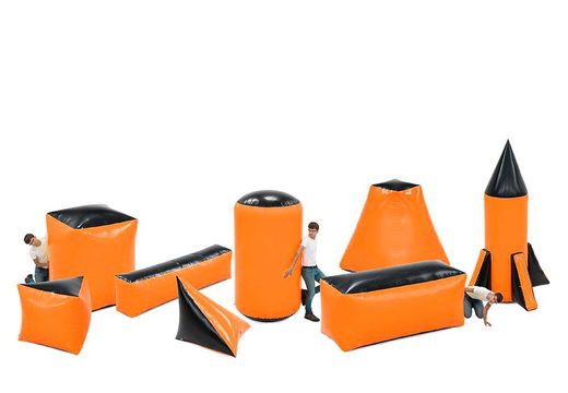 Battle obstacle set of 8 inflatables in the color orange for both young and old. Order inflatable battle obstacle sets now online at JB Inflatables America