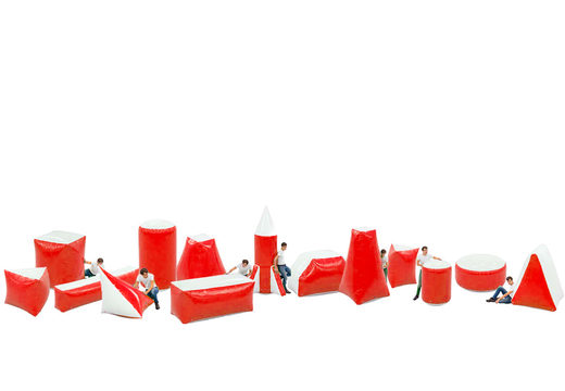 Battle obstacle set of 14 pieces inflatable in the red color for both young and old. Order inflatable battle obstacle sets now online at JB Inflatables America