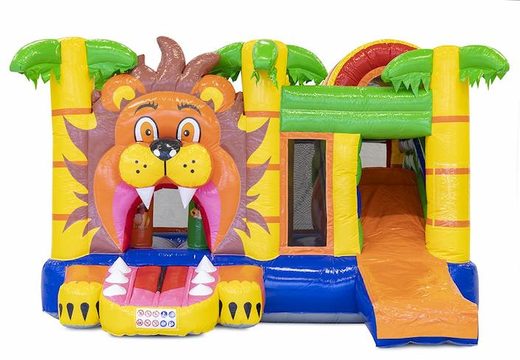Multiplay lion themed bouncy castle with slide and obstacles for sale for kids