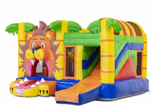Multiplay lion themed bouncy castle with slide and obstacles for kids
