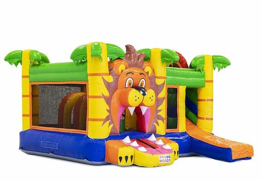 Multiplay bouncy castle in lion theme with slide and obstacles for children