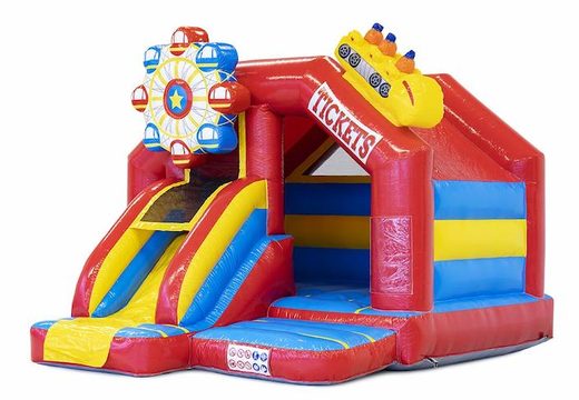 Slide combo inflatable bouncy castle in rollercoaster theme red for sale for kids