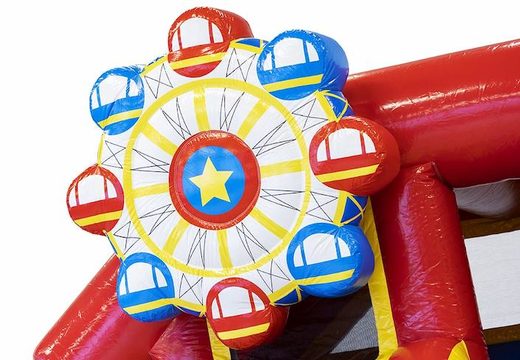 Buy an inflatable bouncer with slide in a rollercoaster theme for children