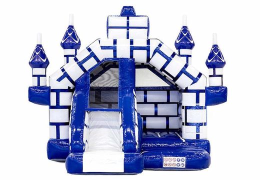 Order slide combo inflatable bouncy castle with slide in castle theme with blue and white for kids
