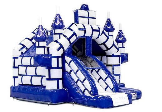 Slide combo inflatable bouncer with slide in castle theme with blue and white order for children