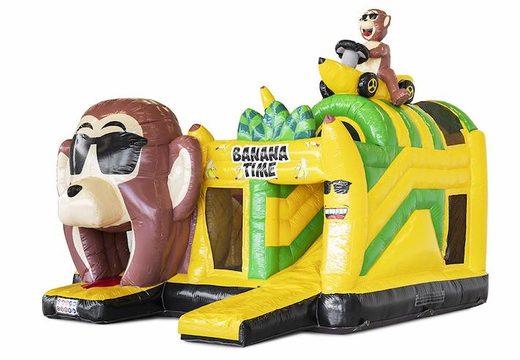 Banana monkey themed inflatable bouncer with obstacles and a slide for sale