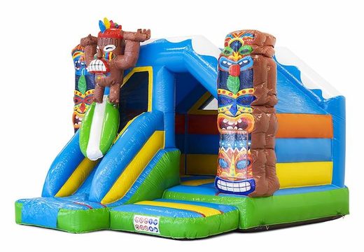 Order inflatable bouncy castle with slide in aloha theme with surfer and totem pole