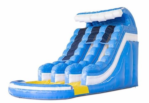 Order a large inflatable slide in blue and yellow for children
