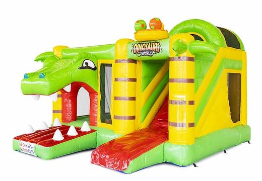 Compact inflatable bouncer with slide in Dino theme for sale for children