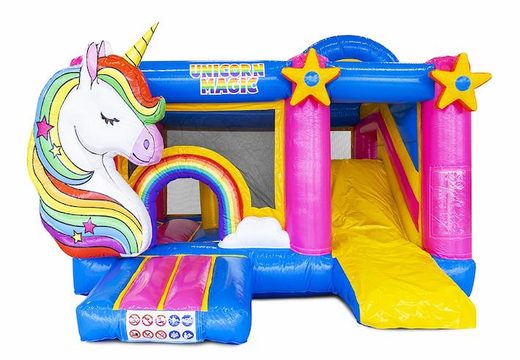 Unicorn themed inflatable bouncer with slide for sale for kids