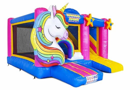 Buy inflatable bouncy castle with slide in unicorn theme for children