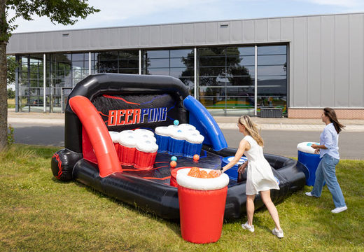 Buy inflatable interactive beerpong game with spot to throw for adults in red with black