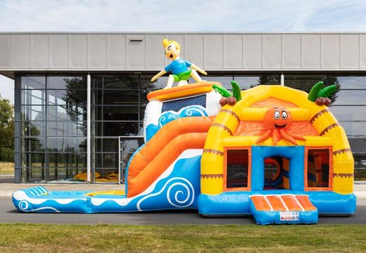Order inflatable large multiplay super in beach theme with surfer on top for children