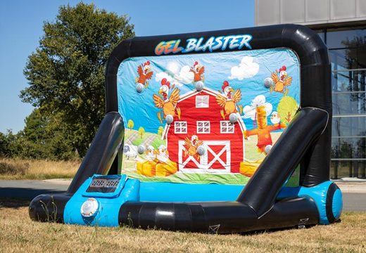Order an inflatable shooting gallary with interchangeable sheets and interactive spots to shoot on