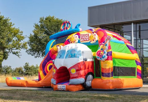 Buy inflatable multiplay super bouncy castle covered with slide in hippie theme