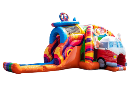 Order inflatable mutliplay super bouncy castle covered with slide in hippie theme
