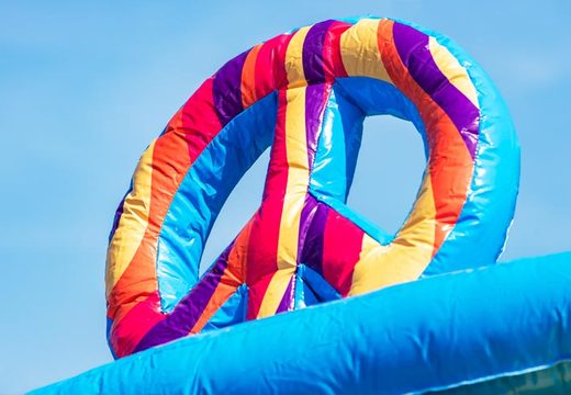 Inflatable bouncy castle covered with slide in hippy theme with many colors for sale