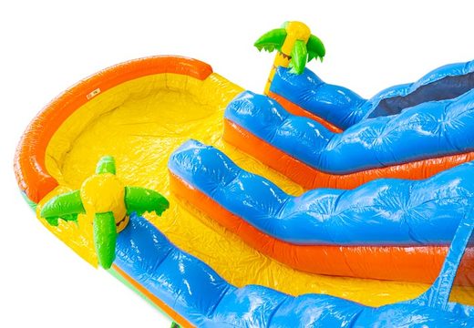 Inflatable water slide D18 Hawaii with tropical theme in blue yellow orange green for sale
