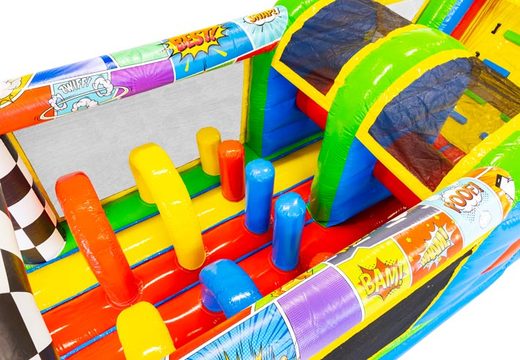 13 meter long Comic inflatable obstacle course for children. Buy inflatable obstacle courses now online at JB Inflatables America