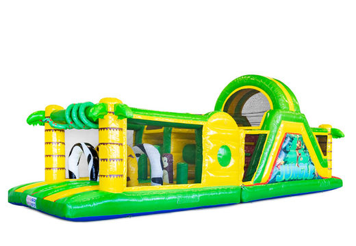 Buy 13 meters bouncy castle in theme Jungle for kids. Order inflatables with obstacle courses now online at JB Inflatables America