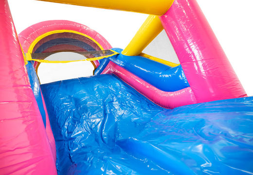Obstacle course 13 meter long in theme Flamingo for children. Buy inflatable obstacle courses now online at JB Inflatables America