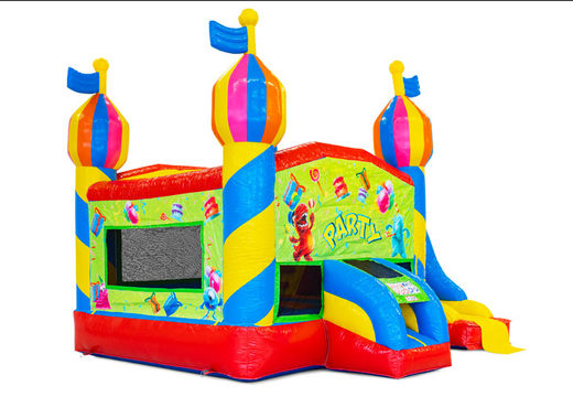 Inflatable Dropslide Combo bouncy castle in Party theme for sale at JB Inflatables. Order inflatable bouncy castles with slide at JB Inflatables America