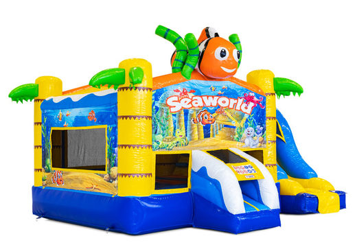 Inflatable Dropslide Combo bouncy castle in Party theme for sale at JB Inflatables. Order inflatable bouncy castles with slide at JB Inflatables America