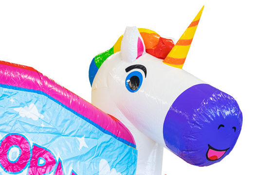 Buy Inflatable Dropslide Combo Unicorn Bouncer for Kids. Order inflatable bouncy castles with slide at JB Inflatables America