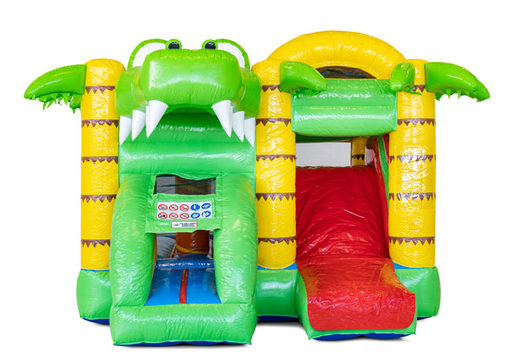 Order covered inflatable Mini Multiplay bouncy castle with slide in Crocodil theme for children. Buy inflatable bouncers now at JB Inflatables America