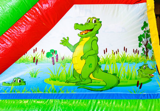 Inflatable Mini Multiplay bouncy castle in Crocodil theme for sale for children. Order now inflatable bouncy castles at JB Inflatables America