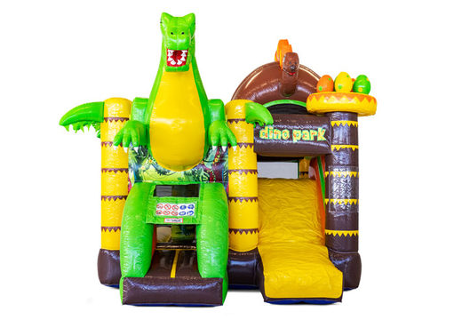 Order covered inflatable Mini Multiplay bouncy castle with slide in theme Dino for children. Buy inflatable bouncers now at JB Inflatables America