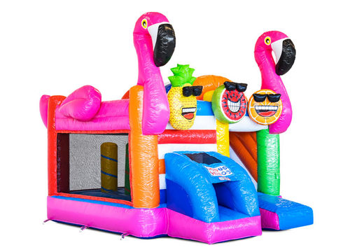 Inflatable Mini Multiplay bouncy castle in Flamingo theme for sale at JB Inflatables. Order inflatable bouncers at JB Inflatables America