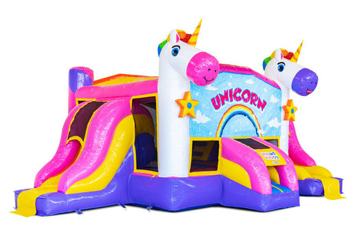 Buy Unicorn themed Inflatable Slide Park Combo Bouncer for Kids. Inflatable bouncy castles with slide for sale at JB Inflatables America