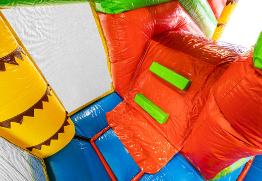 Bouncy castle Multiplay in Crocodil theme with slide for children. Order inflatable bouncy castles online now at JB Inflatables America